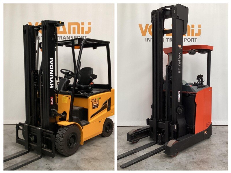 Levering Hyundai 25B-9U elektrische heftruck & Toyota RRE140HE reachtruck